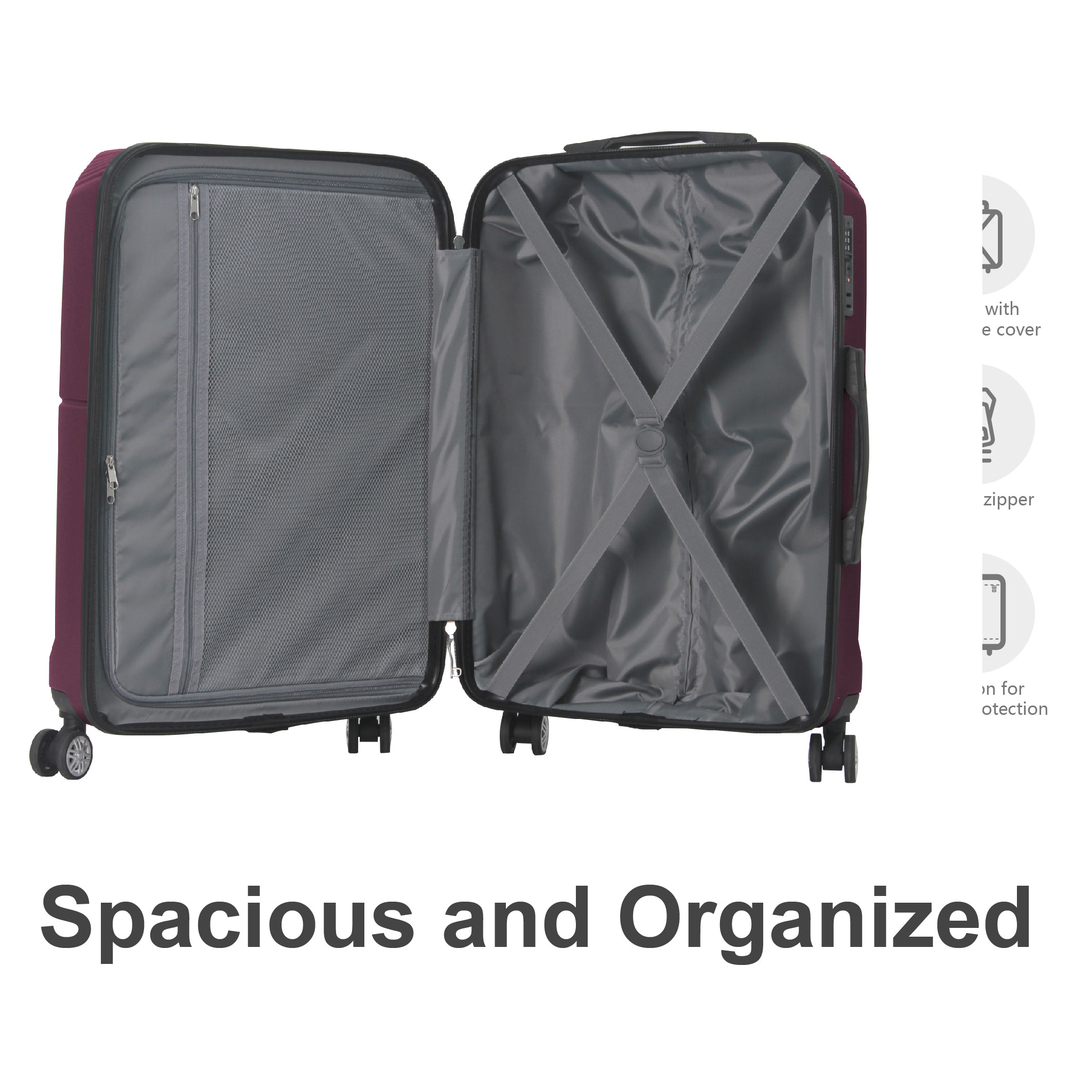 PURPLE 3-Piece Premium ABS Luggage Set-20", 24", And 28" Suitcases With Multi-Position Handle, Silent Spinner Wheels, And TSA-Approved Lock-Durable, Stylish, And Spacious Travel Gear_voghion.com